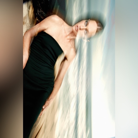 ZARA Dark Green Sculpting Tailored Strapless Dress - Picture 3 of 12